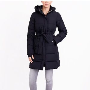 J Crew Long Belted Puffer Jacket